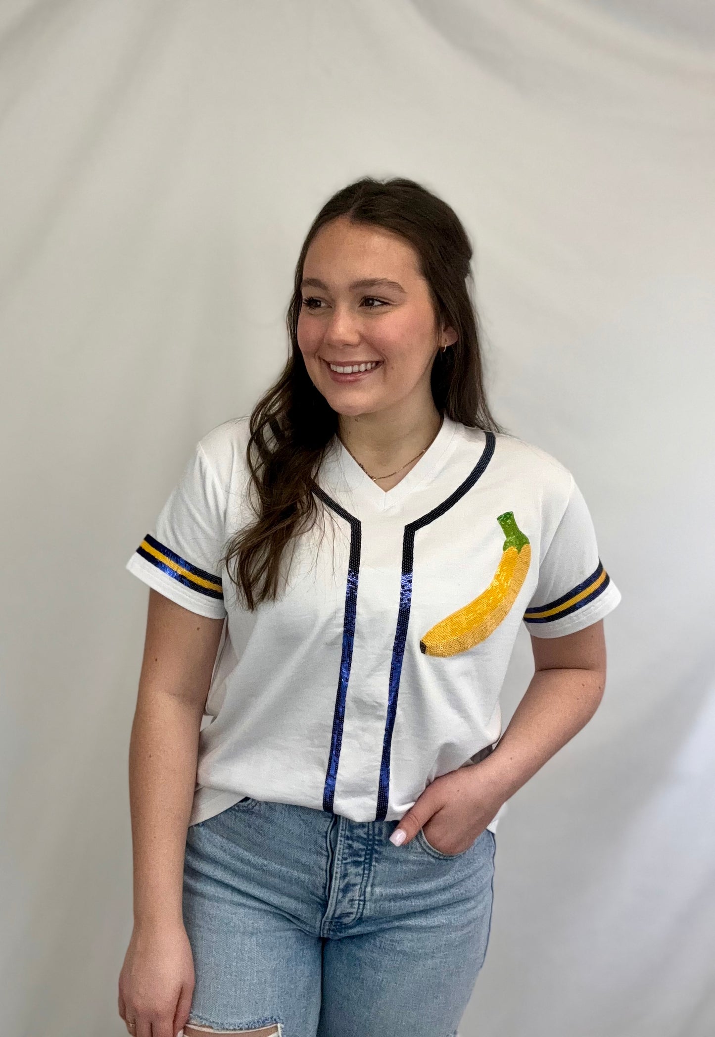 Savannah Bananas | Women's Baseball Jersey V-Neck Tee (White)