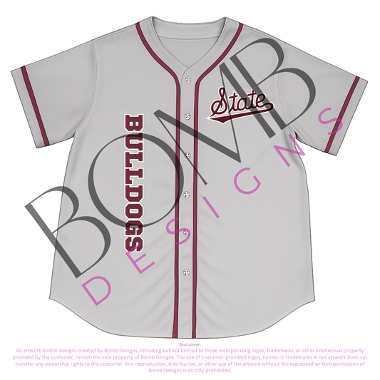 **PRE-ORDER ONLY** Mississippi State (Licensed) | Women's Sequin Embroidery Baseball Jersey (Grey)