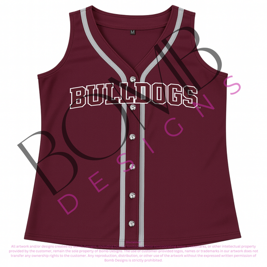 **PRE-ORDER ONLY** Mississippi State Bulldogs (Licensed) | Women's Sequin Embroidery Baseball Jersey Tank (Maroon)