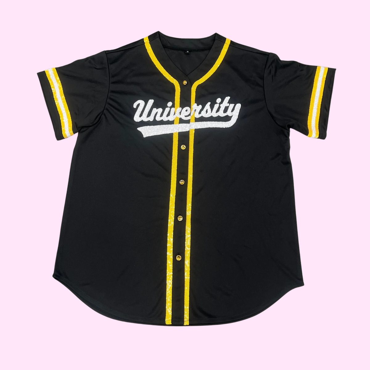 **PRE-ORDER ONLY** University Lab School | Women's Sequin Embroidery Baseball Jersey (Black)