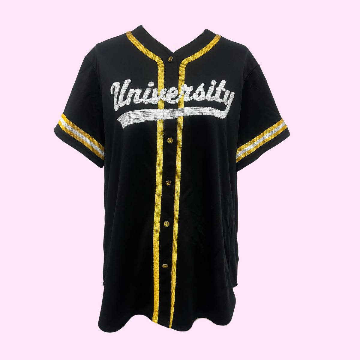 **PRE-ORDER ONLY** University Lab School | Women's Sequin Embroidery Baseball Jersey (Black)