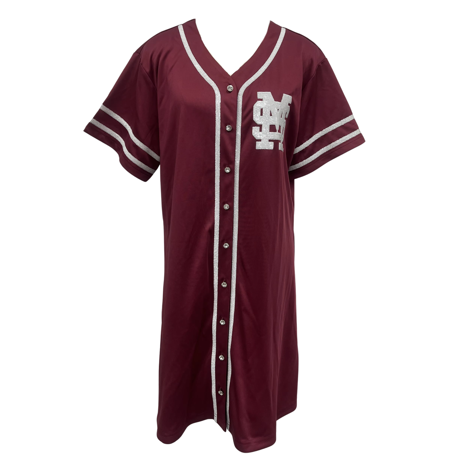 **PRE-ORDER ONLY** Wholesale | Mississippi State Baseball (Licensed) | Women's Sequin Embroidery Baseball Jersey Dress (Maroon)