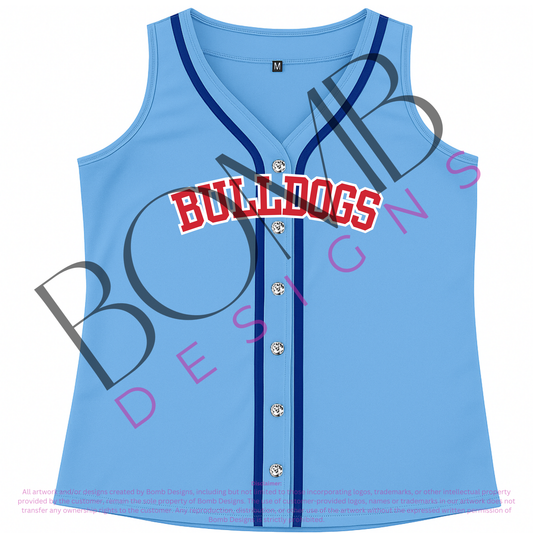 **PRE-ORDER ONLY** LA Tech Bulldogs (Licensed) | Women's Sequin Embroidery Baseball Jersey Tank (Blue)