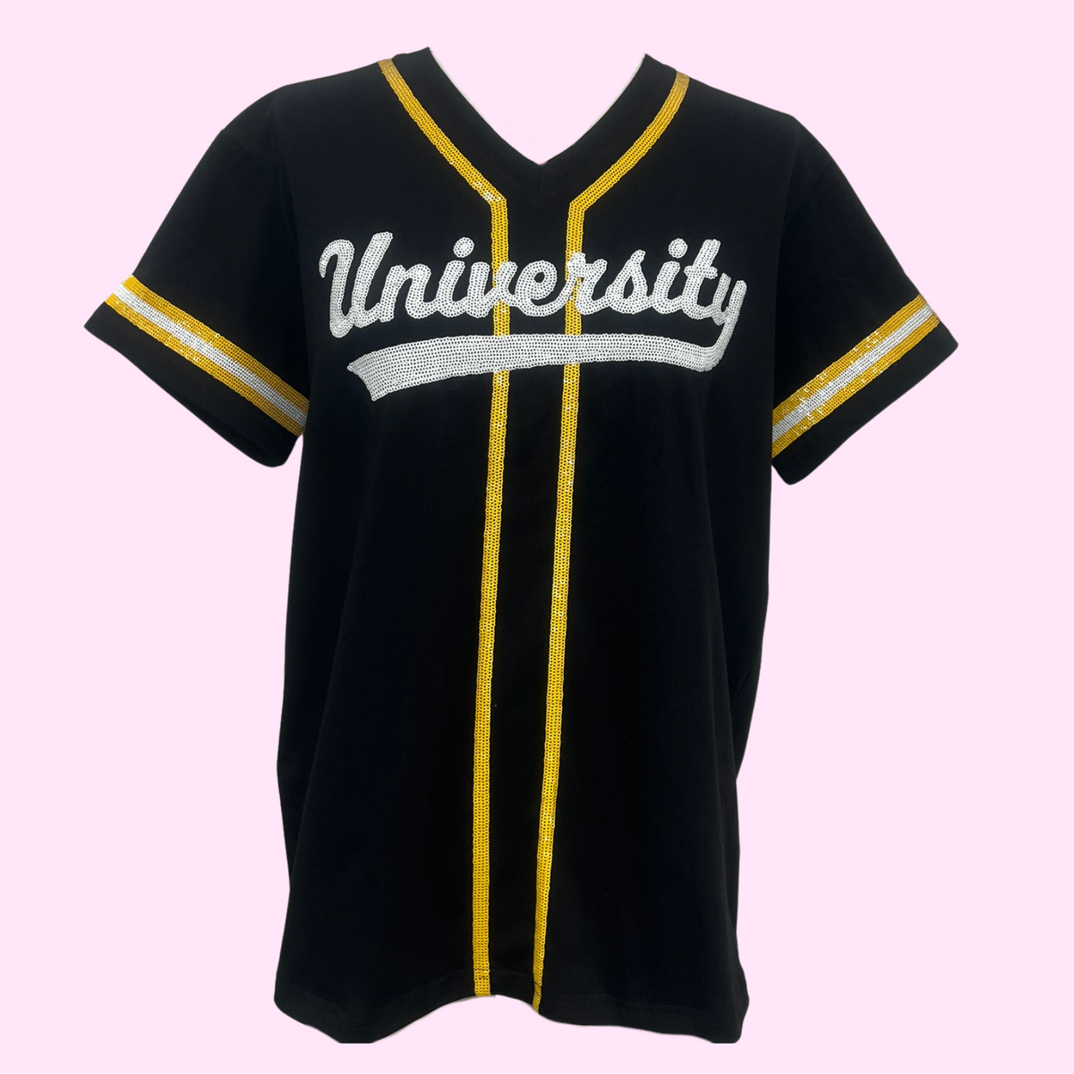 **PRE-ORDER ONLY** University Lab School | Women's Sequin Design Baseball Jersey Tee (Black)