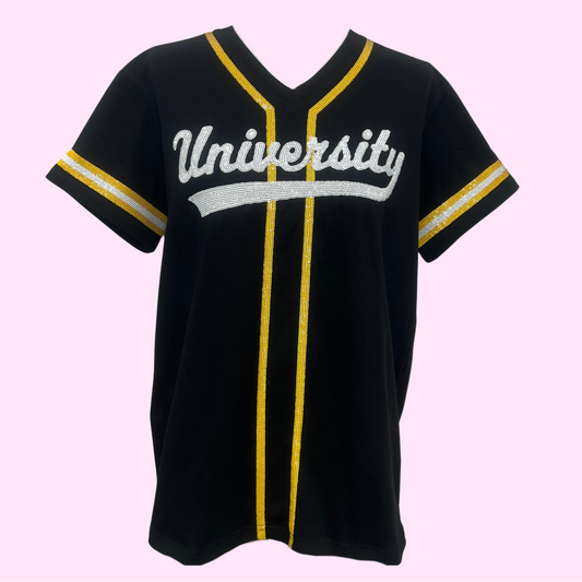**PRE-ORDER ONLY** University Lab School | Women's Sequin Design Baseball Jersey Tee (Black)