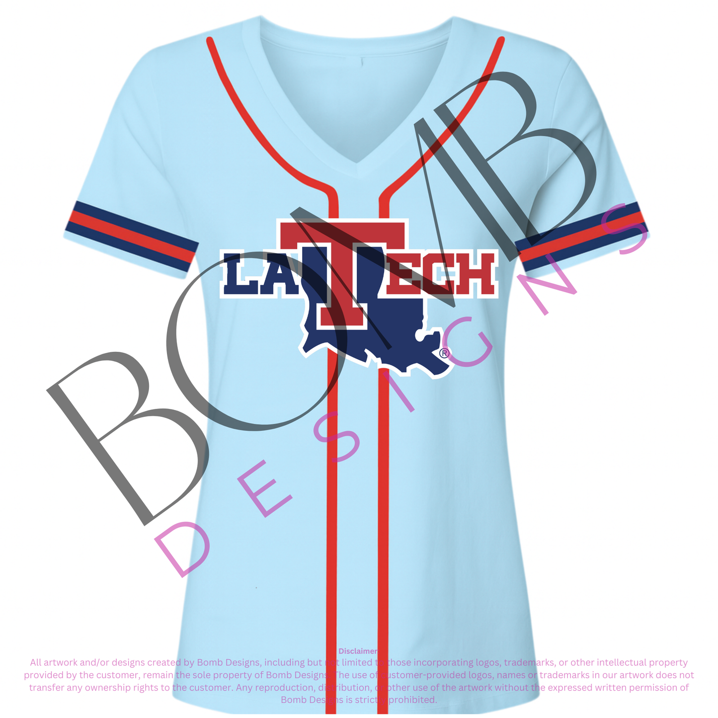 **PRE-ORDER ONLY** LA Tech (Licensed) | Women's Sequin Embroidery Baseball Jersey Tee (Blue)