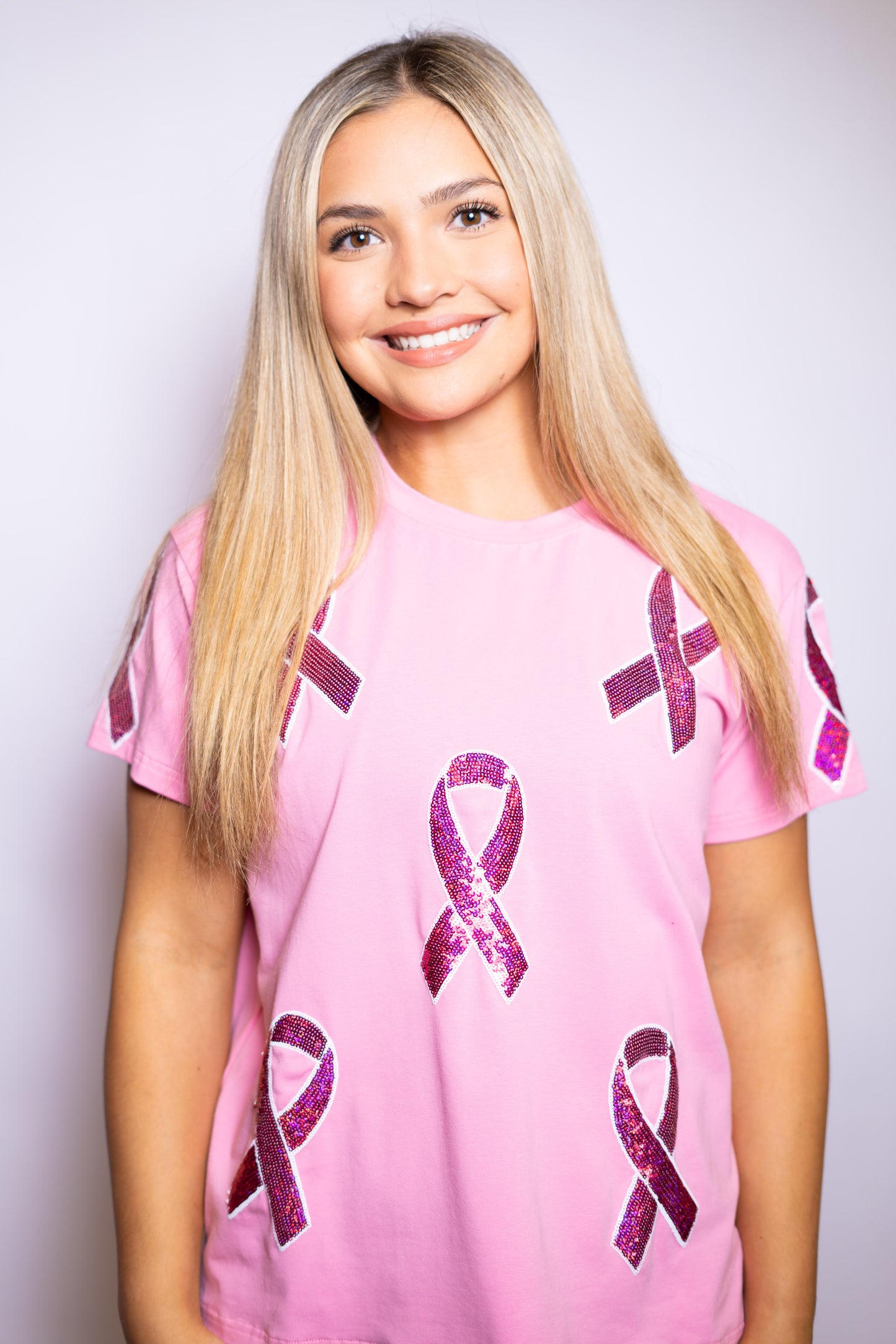 Breast Cancer Awareness Tee | Women's Sequin Design Tee (Pink)