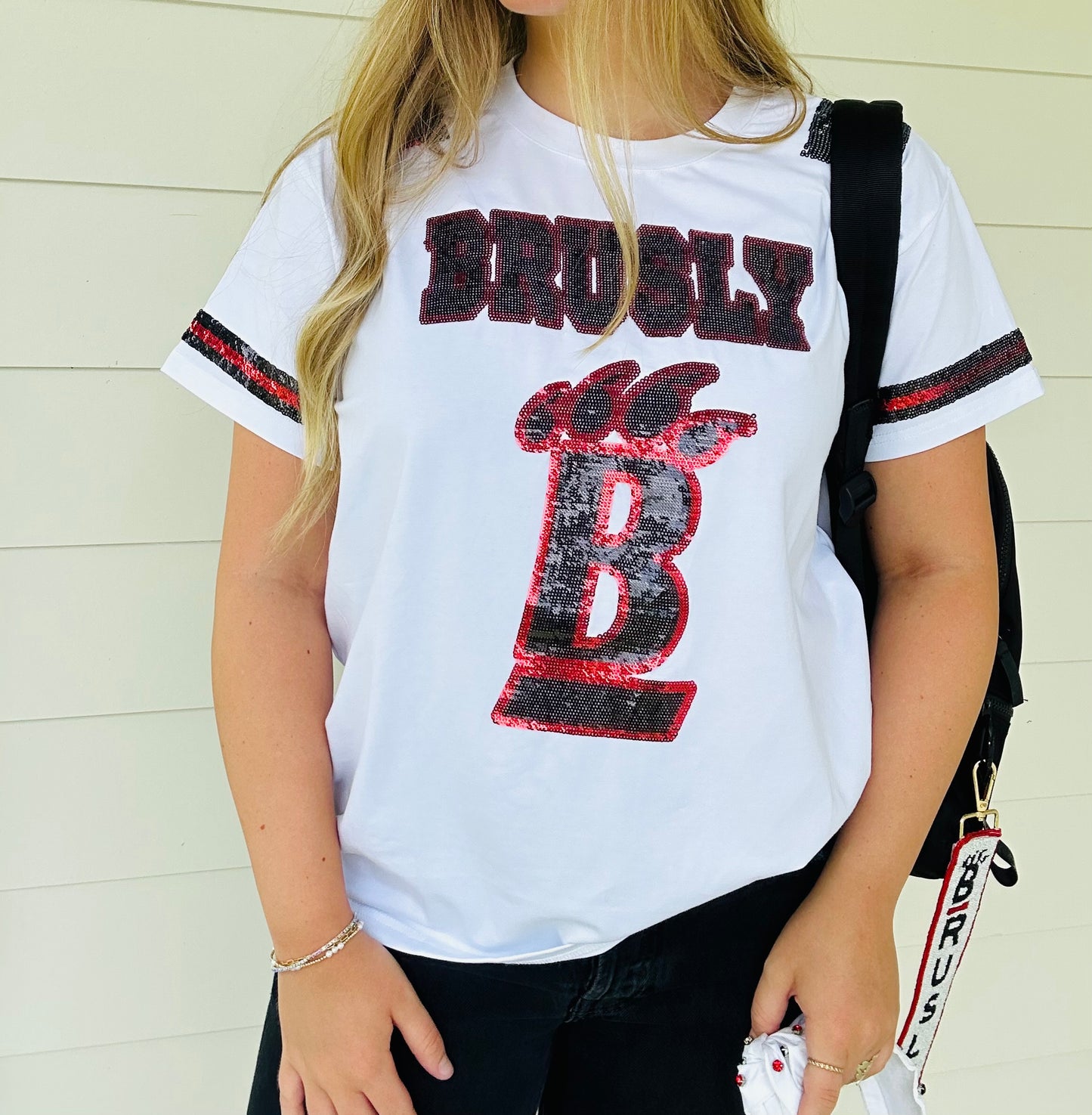 Brusly | Women's White Sequin Jersey Tee