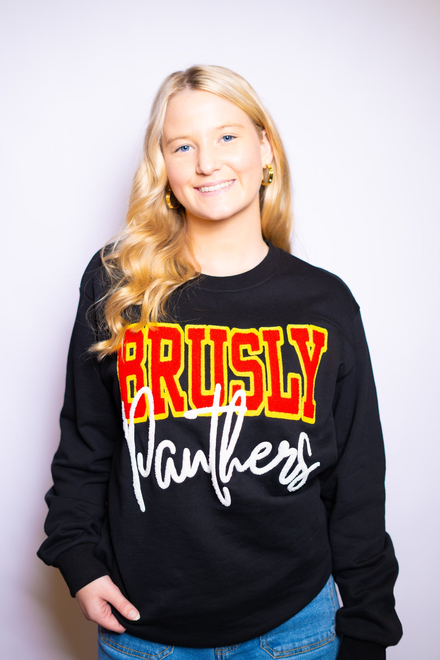 Brusly Panthers | Women's Chenille Embroidery Sweatshirt (Black)