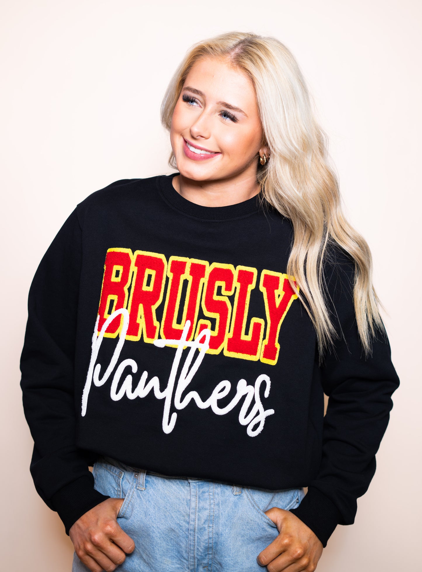 Brusly Panthers | Women's Chenille Embroidery Sweatshirt (Black)