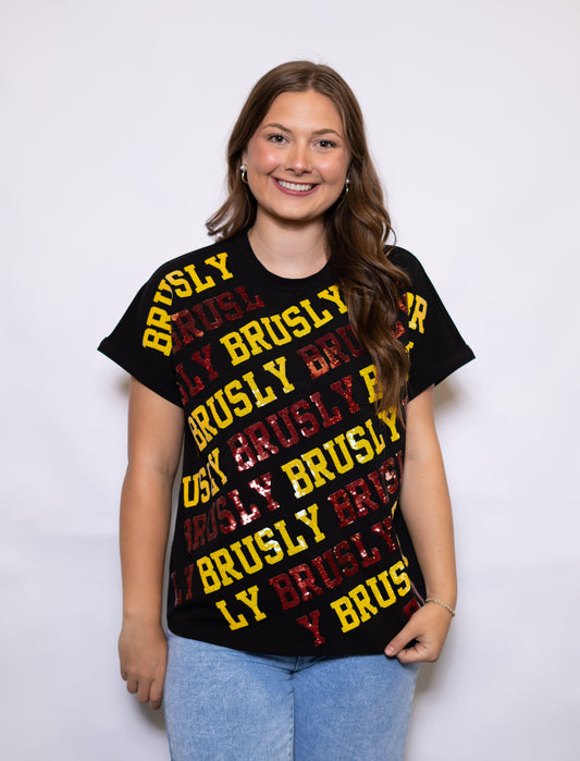 Brusly Varsity Block | Women's Cuff Sleeve Tee (Black)