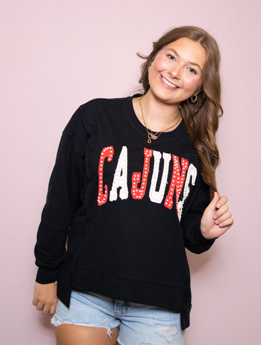Wholesale | Cajuns (Licensed) | Women's Distressed Embroidery Pullover (Black)
