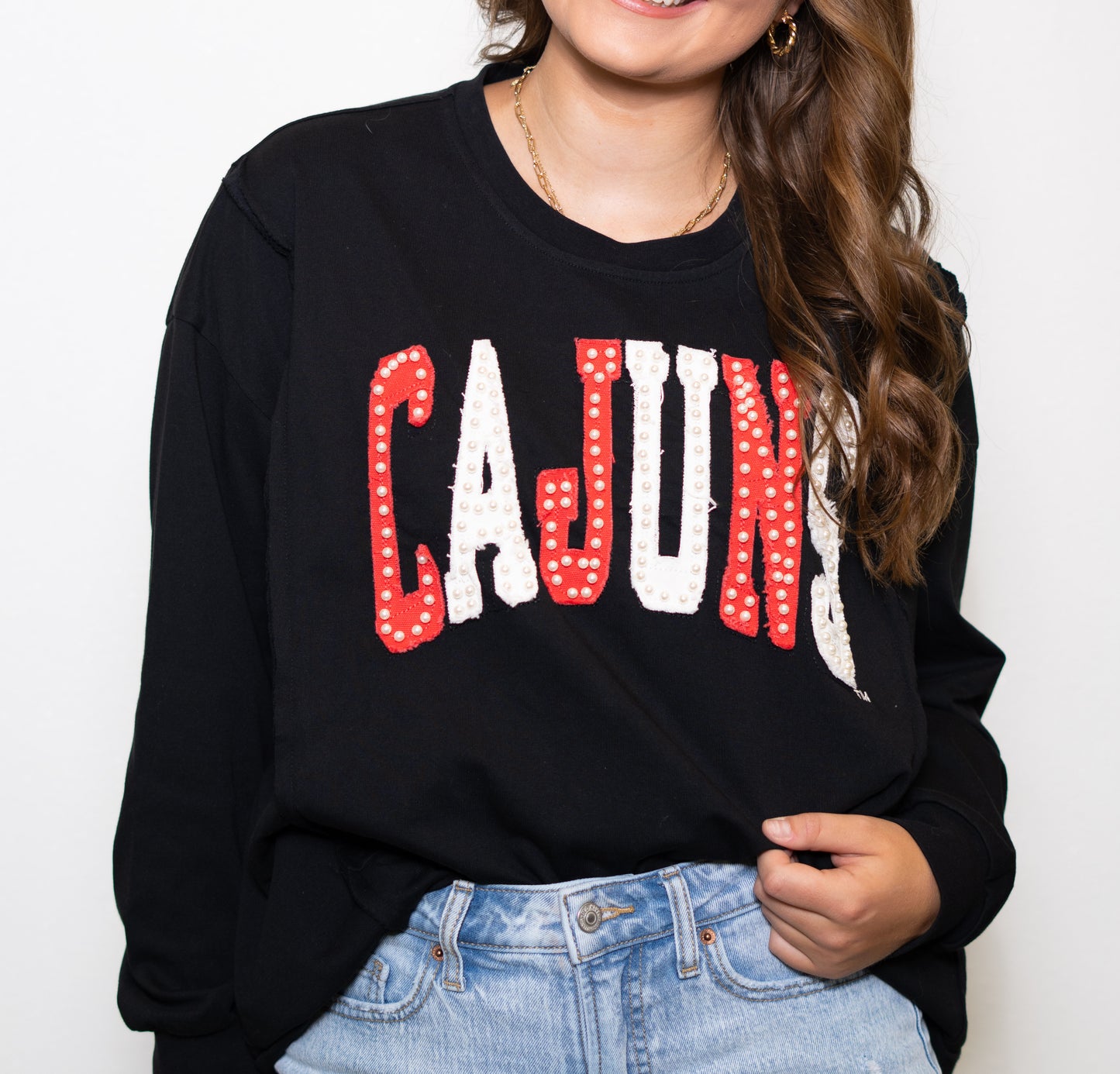Wholesale | Cajuns (Licensed) | Women's Distressed Embroidery Pullover (Black)