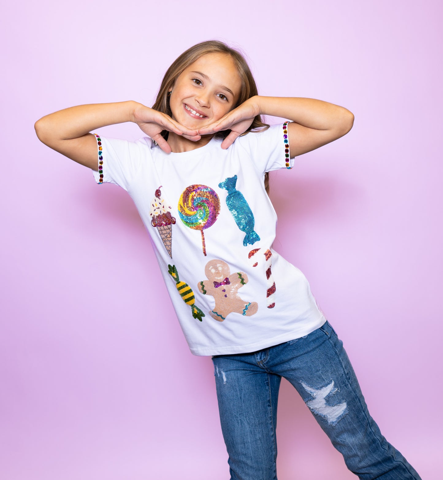 Candy Land Tee | Youth Sequin Design Tee (White)