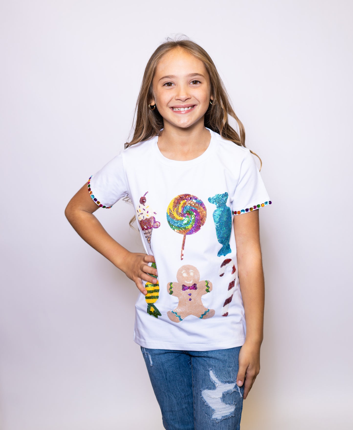 Candy Land Tee | Youth Sequin Design Tee (White)