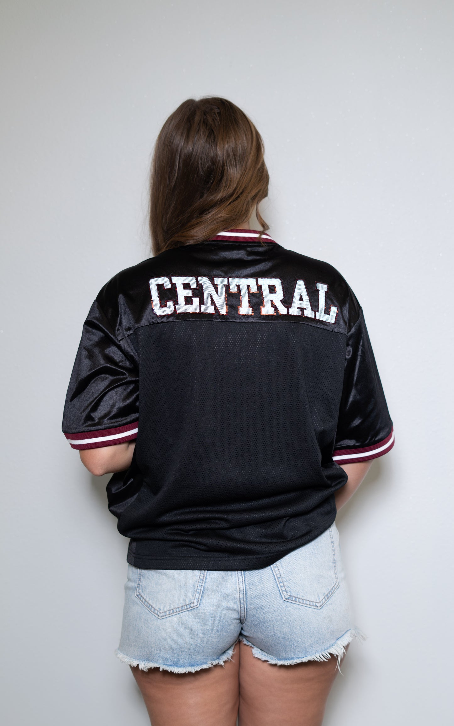 ** PRE-ORDER ONLY** Central Wildcats | Women's Sequin Design Football Jersey (Black)