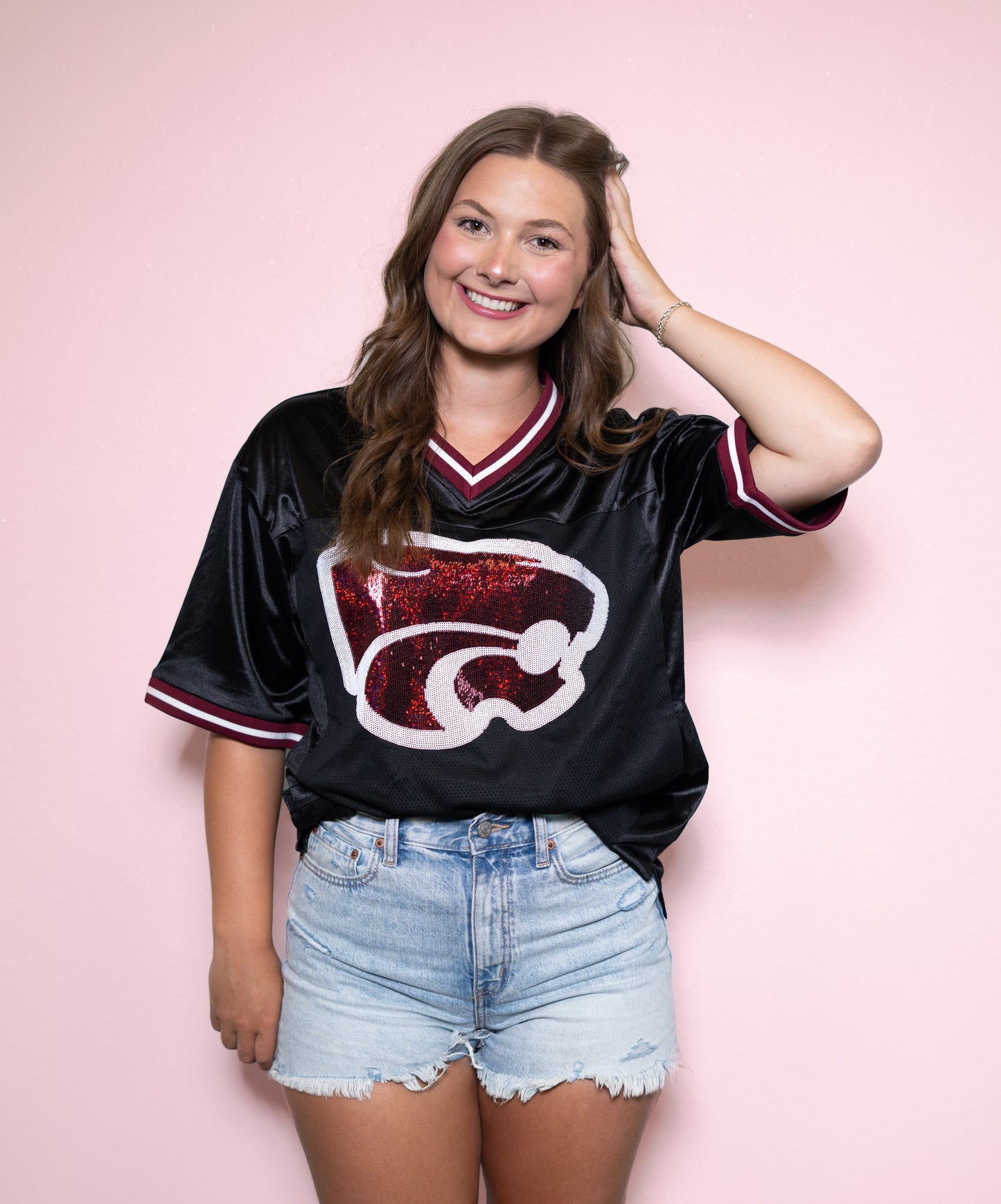 ** PRE-ORDER ONLY** Central Wildcats | Women's Sequin Design Football Jersey (Black)