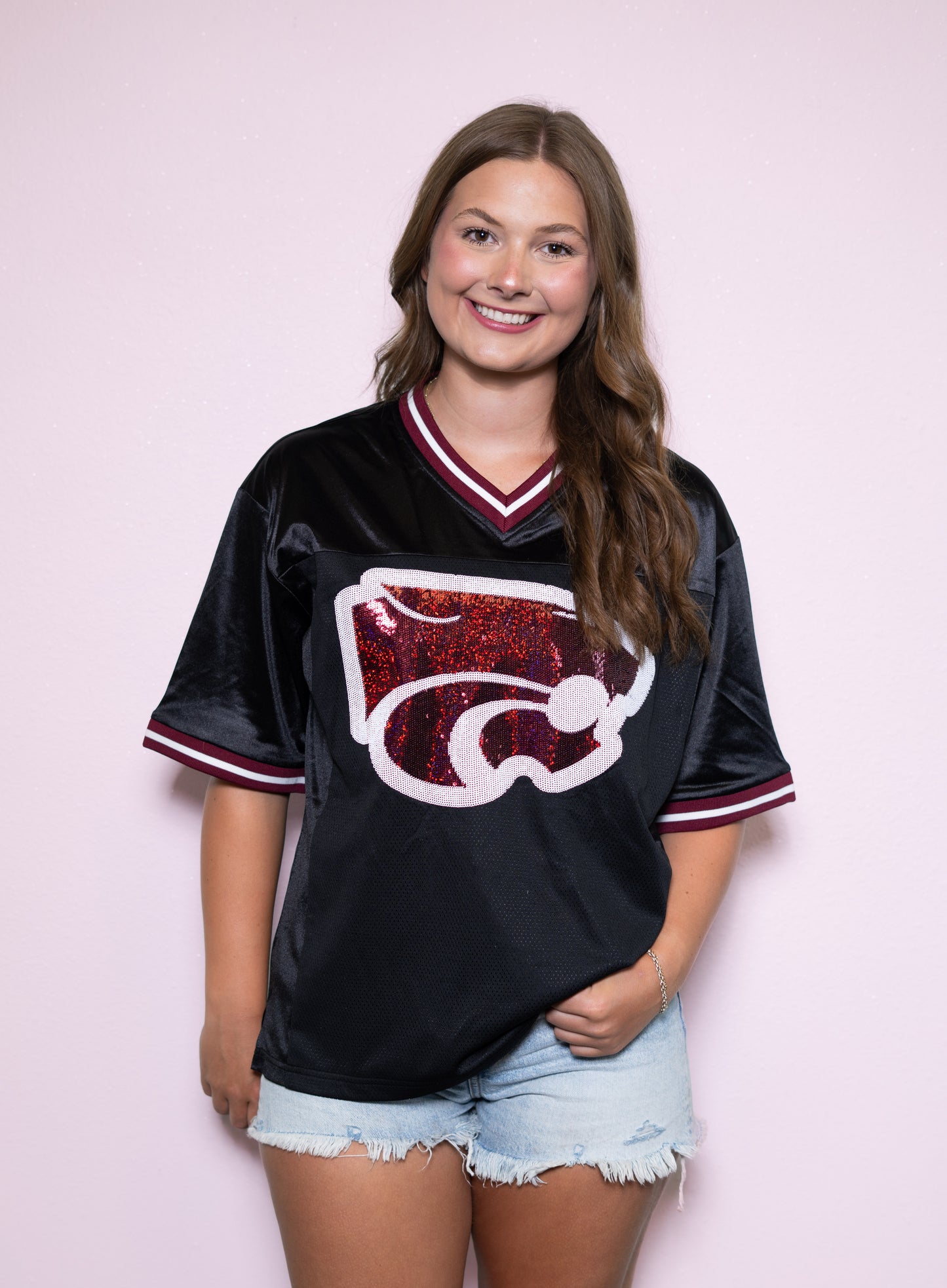 ** PRE-ORDER ONLY** Central Wildcats | Women's Sequin Design Football Jersey (Black)