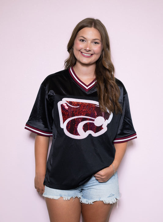 ** PRE-ORDER ONLY** Central Wildcats | Women's Sequin Design Football Jersey (Black)