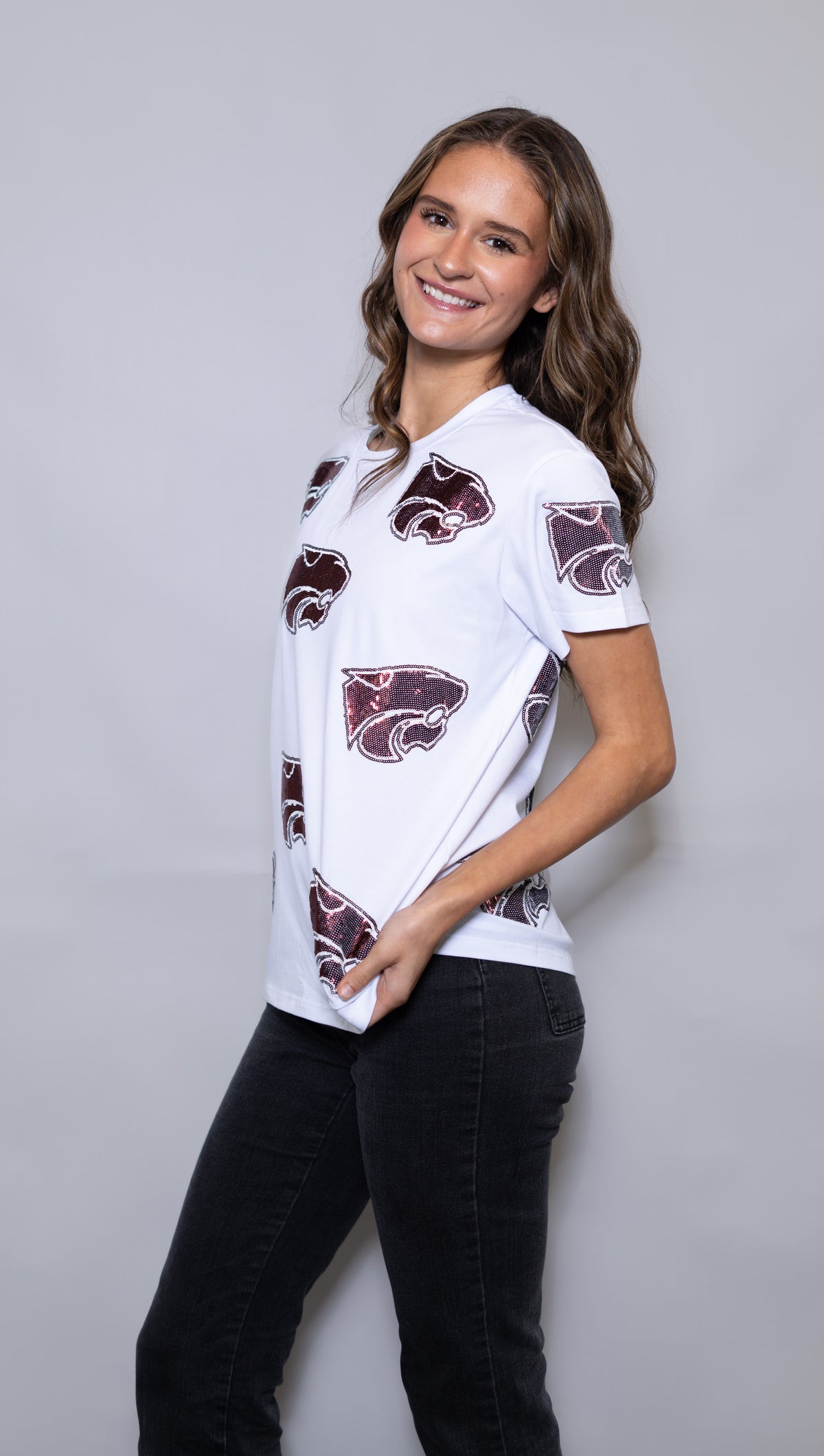 Scattered Central Wildcats | Women's Sequin Design Tee (White)