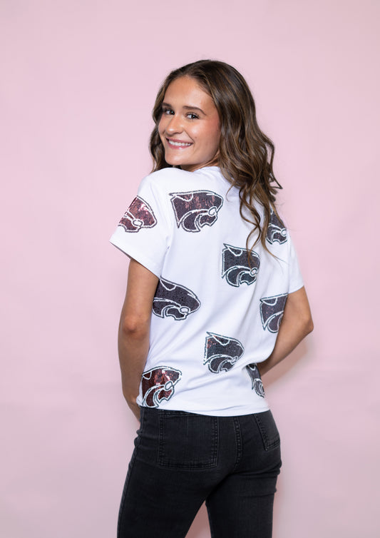Scattered Central Wildcats | Women's Sequin Design Tee (White)