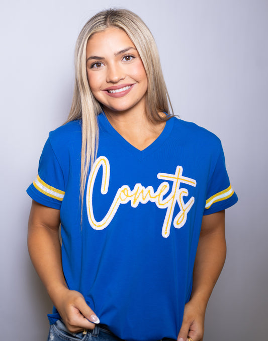 Comets | Women's Sequin Design V-Neck Tee (Royal Blue)