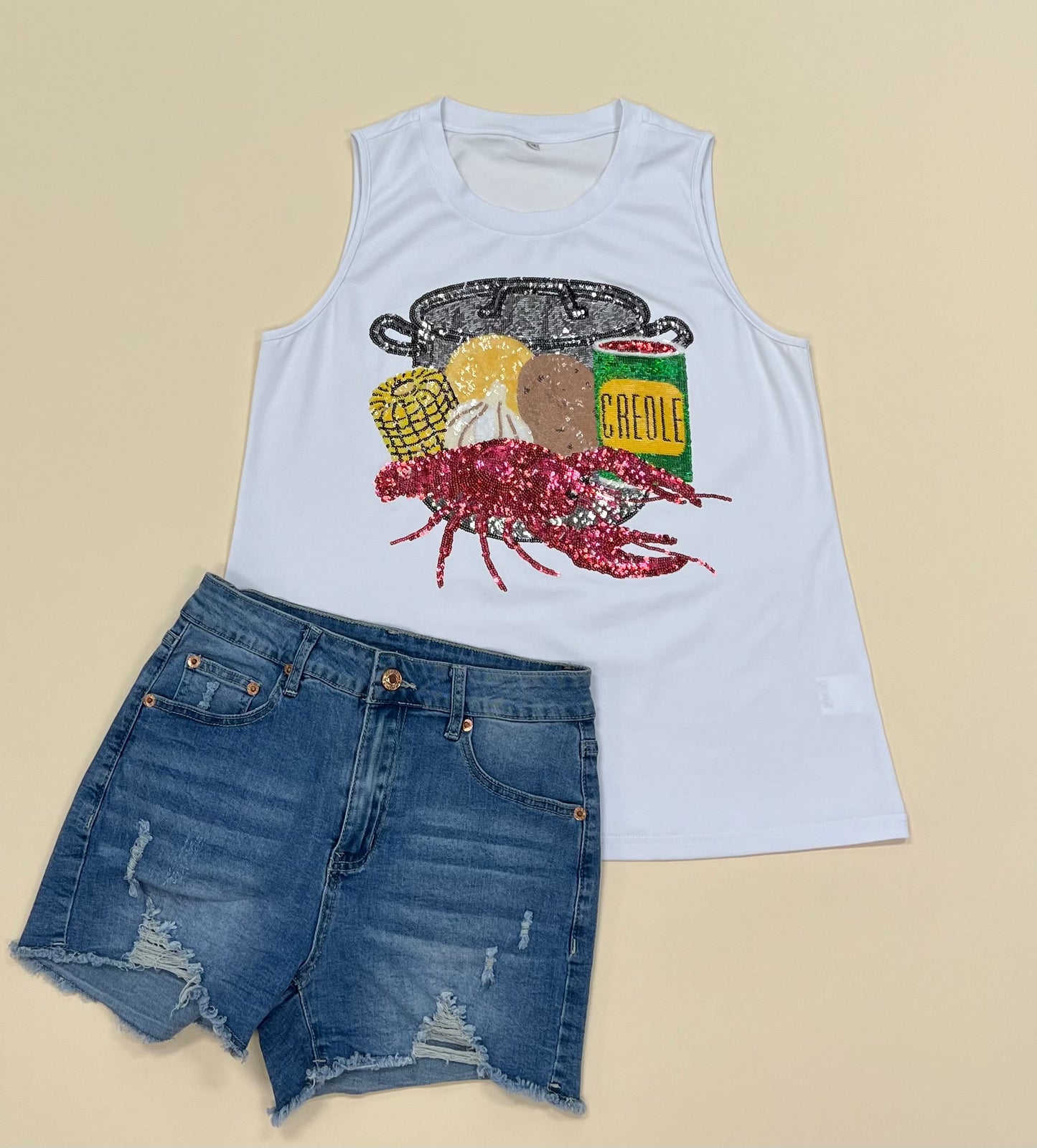 **PRE-ORDER ONLY** Crawfish Season | Women's Sequin Design Tank (White or Black)