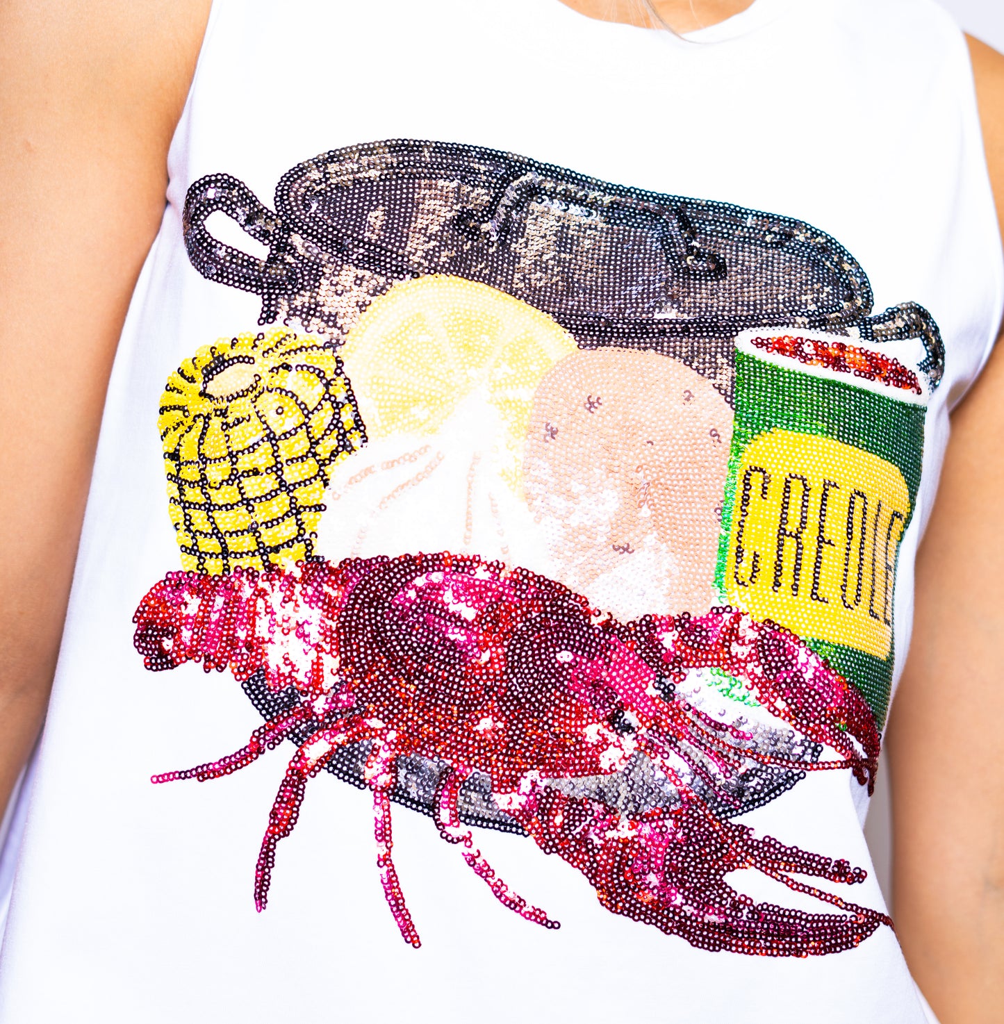 **PRE-ORDER ONLY** Crawfish Season | Women's Sequin Design Tank (White or Black)