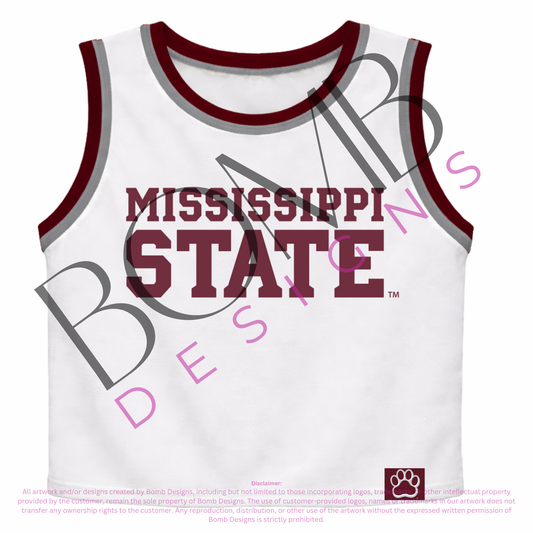 **PRE-ORDER ONLY** Wholesale | Mississippi State (Licensed) | Sequin Design Crop Jersey Tank (White)