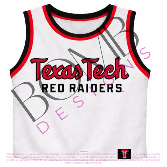 **PRE-ORDER ONLY** Wholesale | Texas Tech (Licensed) | Sequin Design Crop Jersey Tank (White)