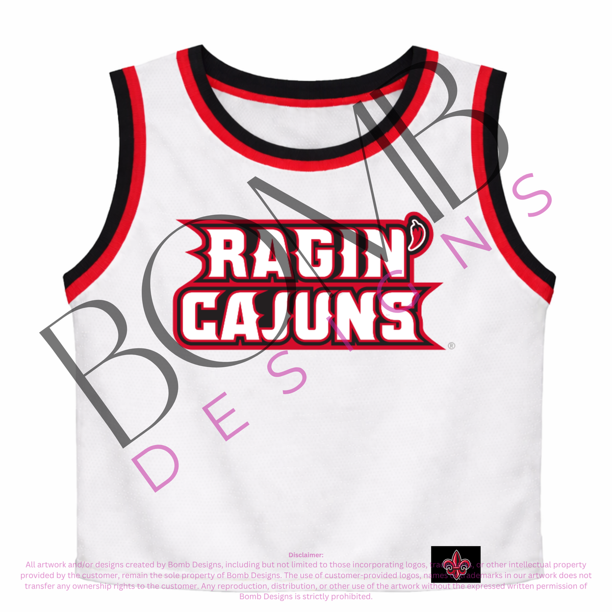 **PRE-ORDER ONLY** Wholesale | University of Louisiana Lafayette (Licensed) | Sequin Design Crop Jersey Tank (White)