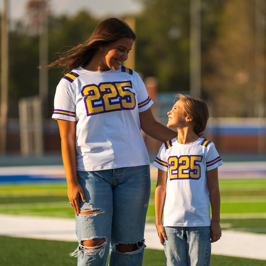 Adult & Youth  | Geaux 225 Sequin Jersey Tee (White)