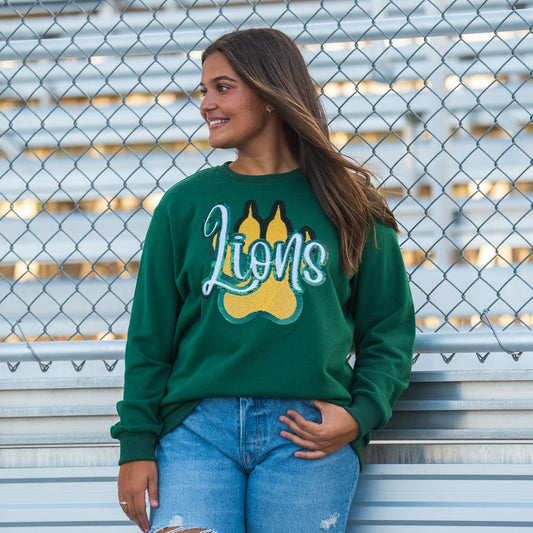 LIONS | Women's Embroidery & Sequin French Terry Sweatshirt (Green)
