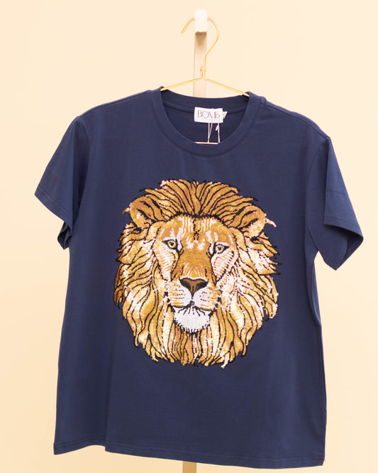 Lion Roar | Women's Sequin Design Tee (Navy)