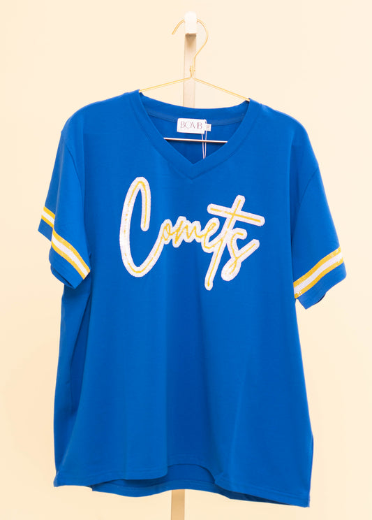 Comets | Women's Sequin Design V-Neck Tee (Royal Blue)