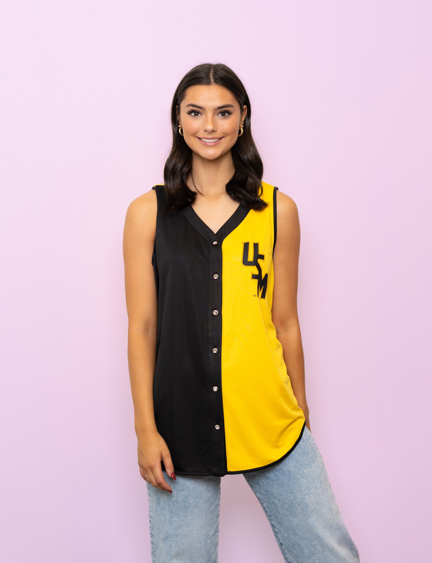 **PRE-ORDER ONLY** University of Southern Mississippi (Licensed) | 2-Tone Baseball Jersey Tank (Black and Gold)