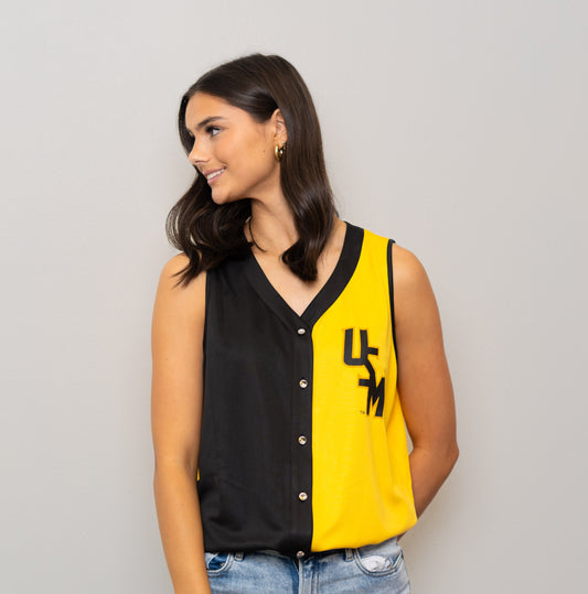Wholesale | University of Southern Mississippi (Licensed) | 2-Tone Baseball Jersey Tank (Black/Gold)