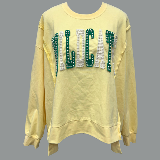 **PRE-ORDER ONLY** Wildcats | Women's Distressed Embroidery Pullover (Butter Yellow)