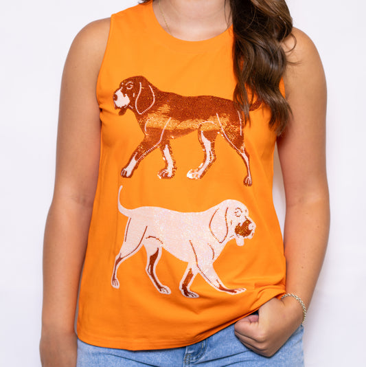 Double Dog | Women's Sequin Design Tank (Orange)