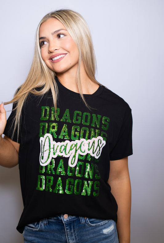 Dragons | Women's Sequin Design Tee (Black)