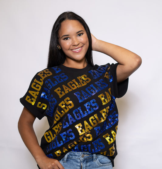 Eagles Varsity Block | Women's Cuff Sleeve Tee (Black)