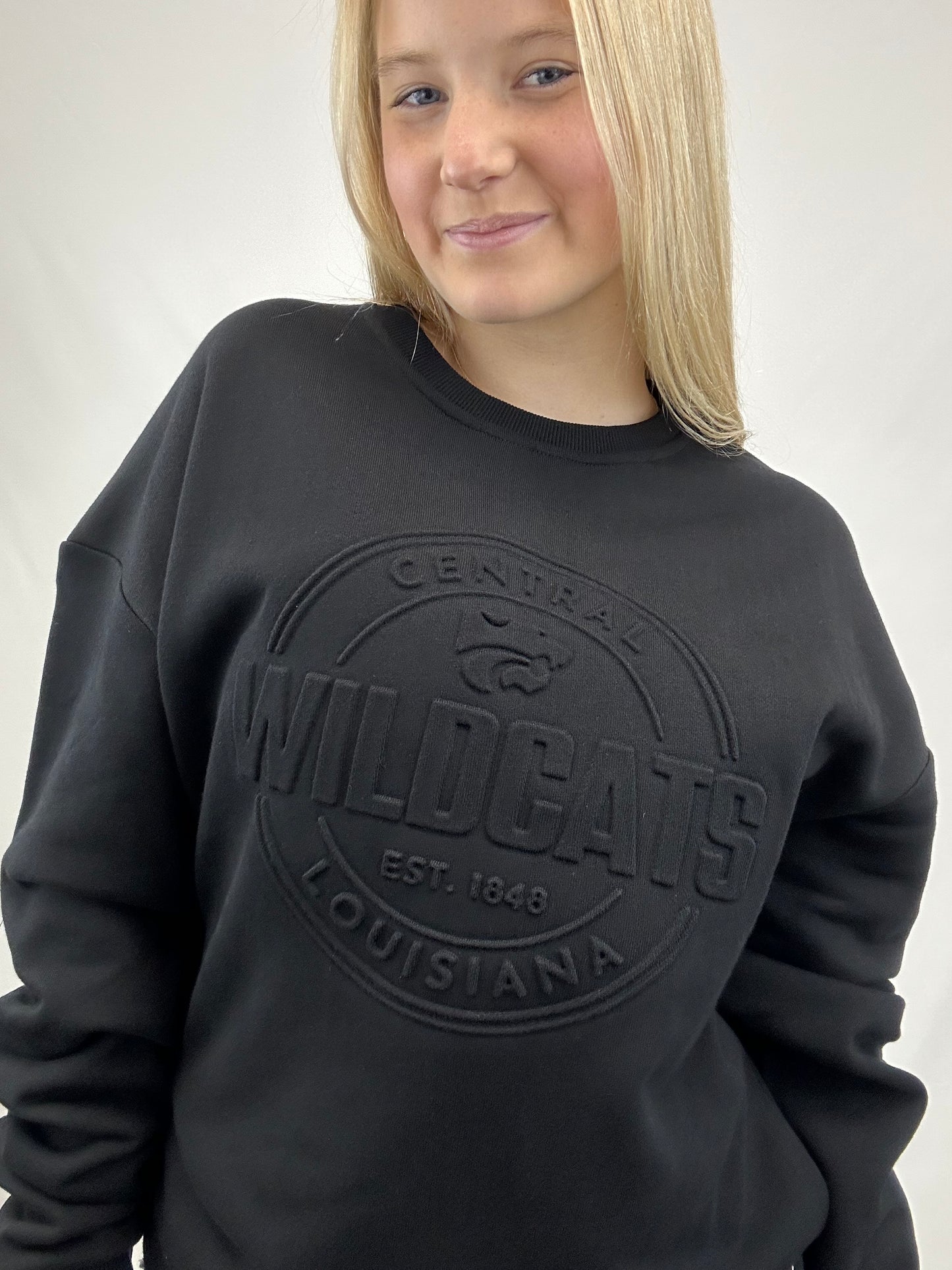 Oversized Embossed Black Sweatshirt | Central Wildcats