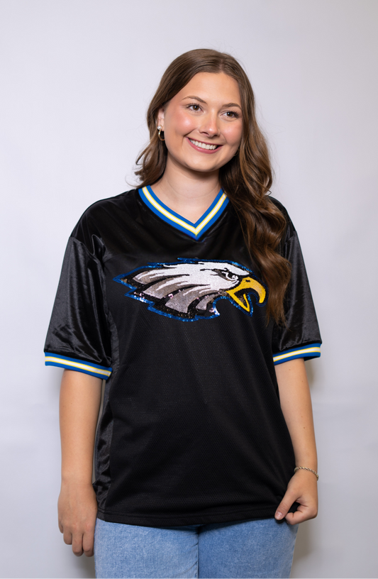 Eagles | Women's Sequin Design Football Jersey (Black)