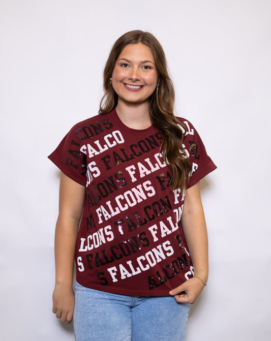 Wholesale | Falcons Varsity Block | Women's Cuff Sleeve (Maroon)
