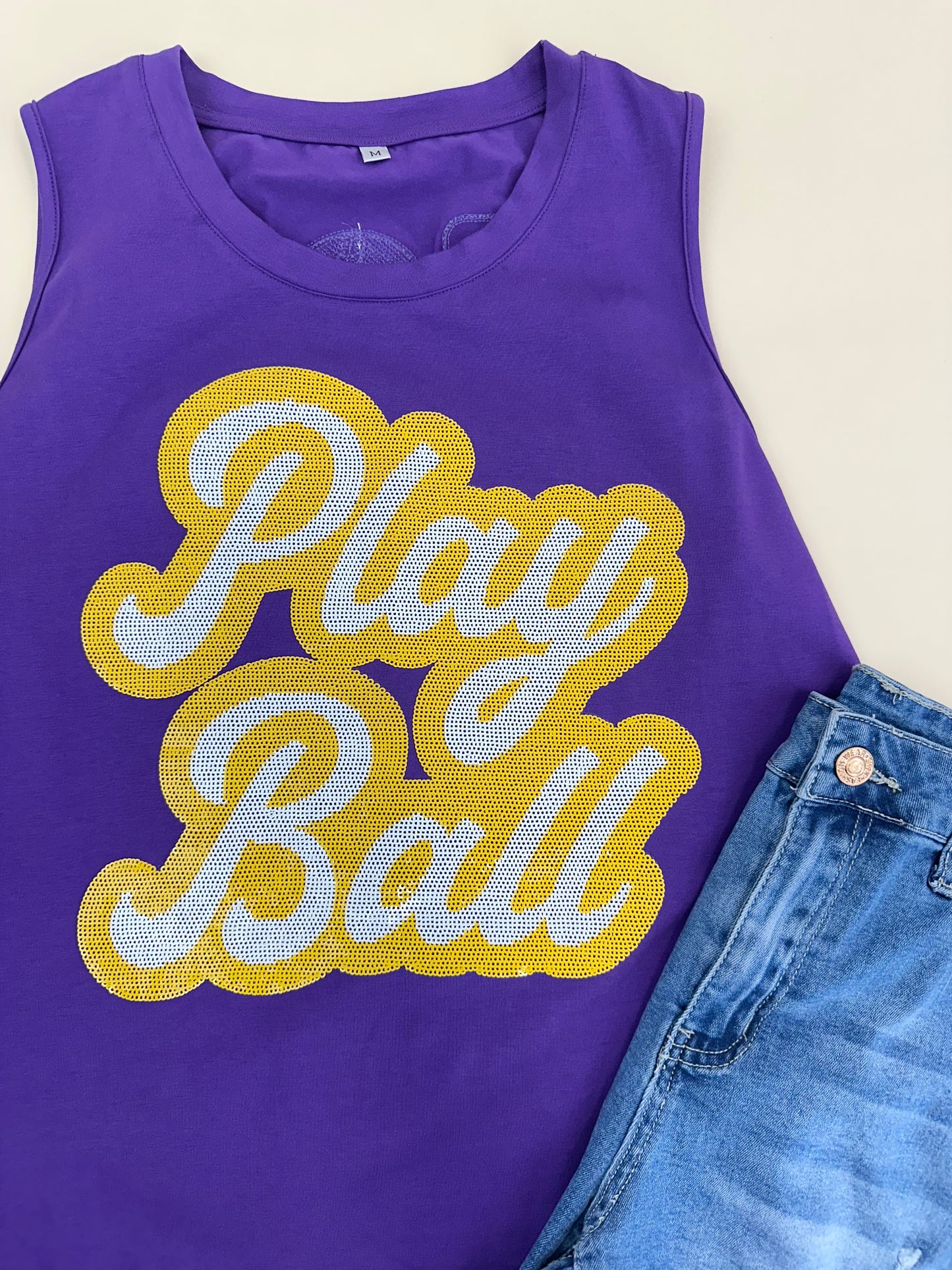 Play Ball | Women's Sequin + Metallic Embroidery Tank (Purple)