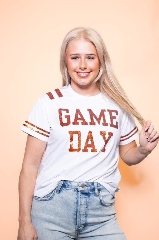 Wholesale | Game Day Orange | Women's Sequin Design (White)