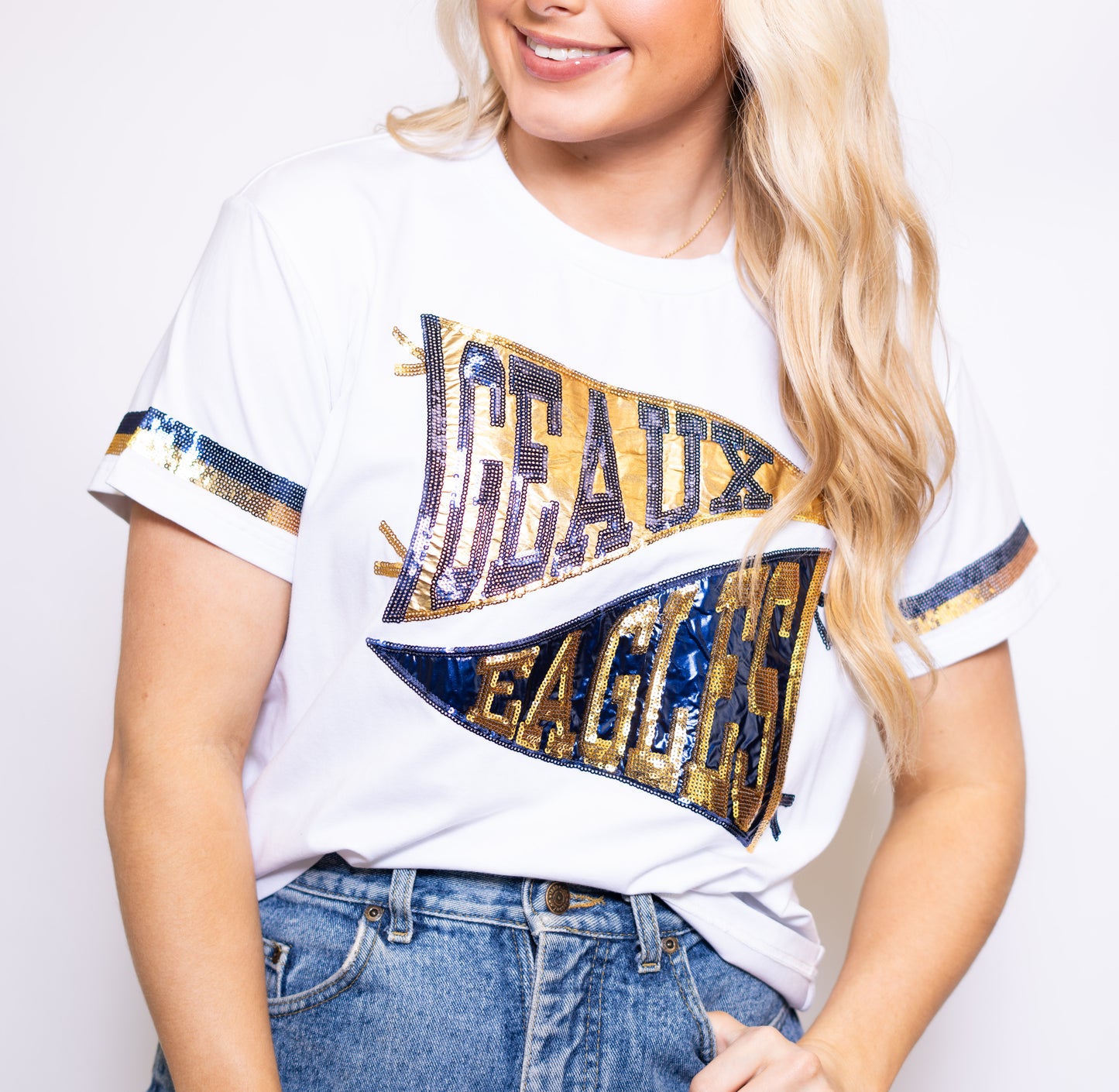 Eagles Pennant | Women's Sequin Design Tee (White)