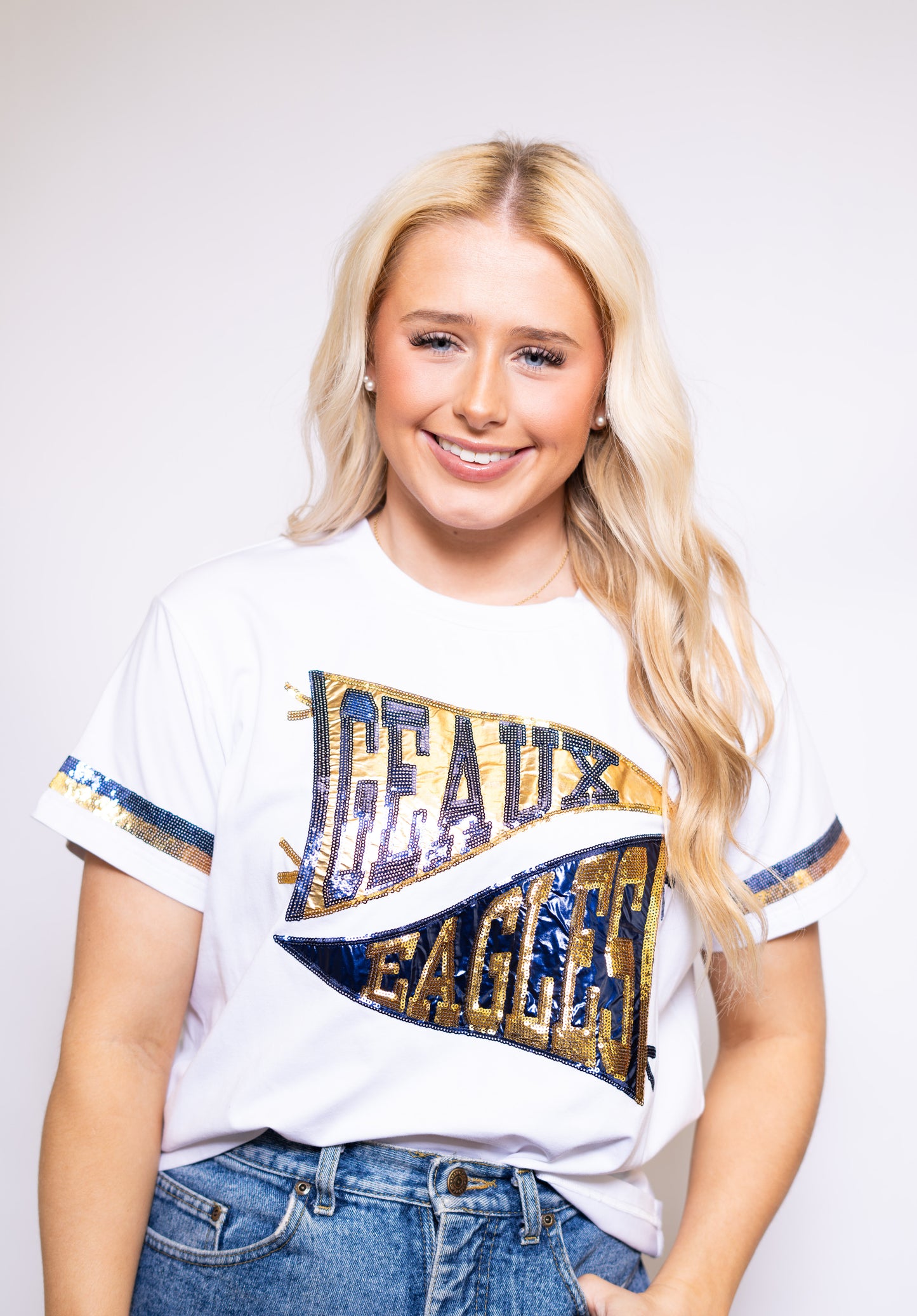 Eagles Pennant | Women's Sequin Design Tee (White)