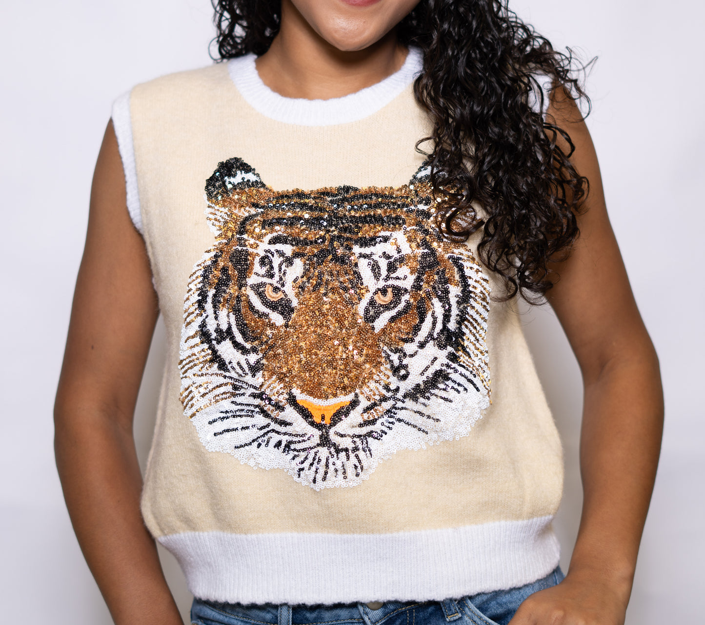 Wholesale | Geauxlden | Women's Sequin Design Sleeveless (Cream)