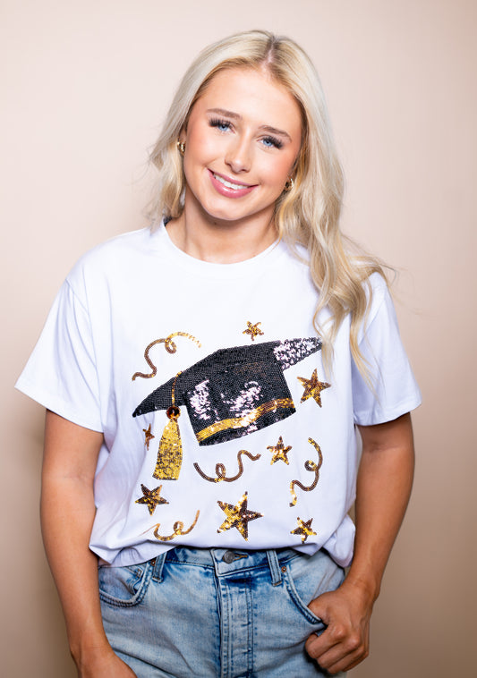 Graduation Celebration  | Women's Sequin Design Tee (White)